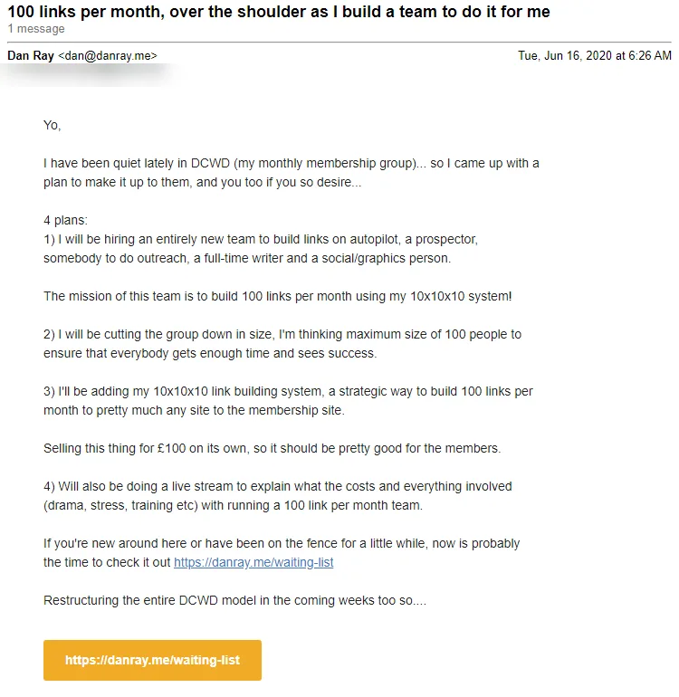Dan Ray Sale Waiting List Email