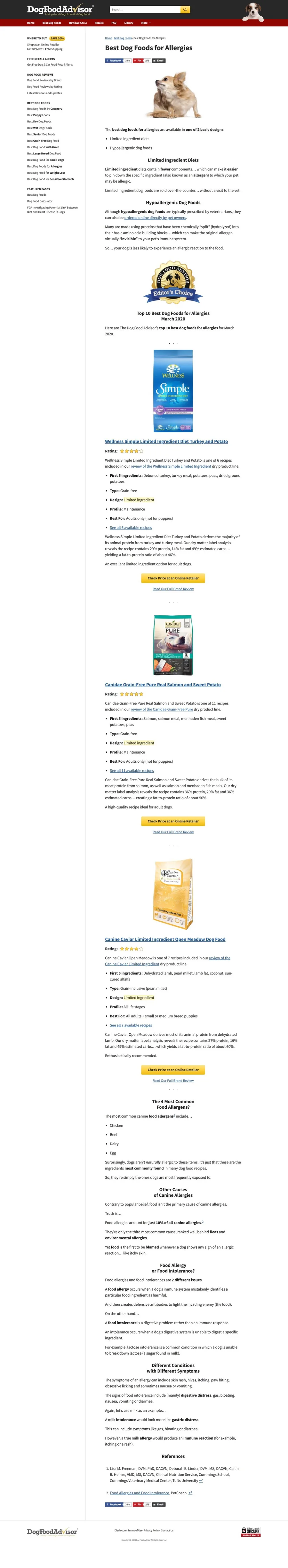 Dog Food Advisor Best Hypoallergenic Dog Foods