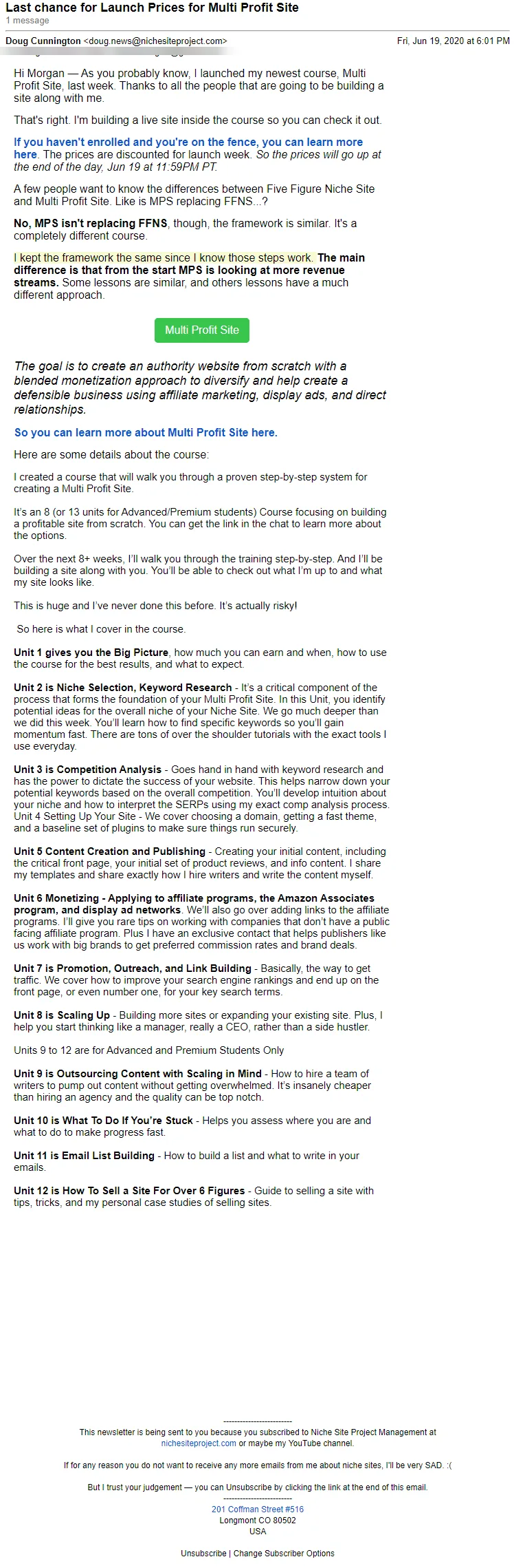 Doug Cunnington Last Chance Course Email