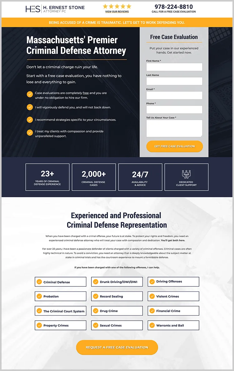 Ernest Stone Law Firm Landing Page