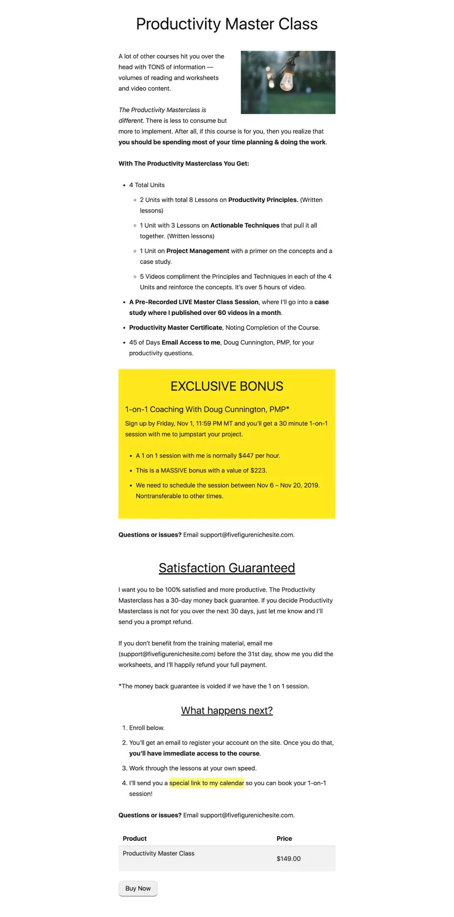 Five Figure Niche Site Productivity Checkout