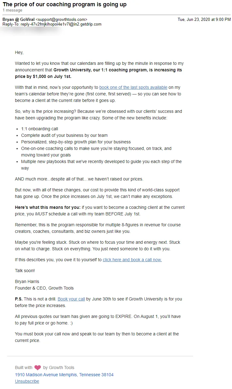 Goviral Price Increase Email
