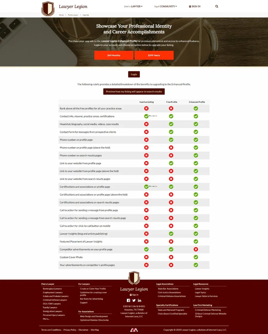 Lawyer Legion Upgrade Page