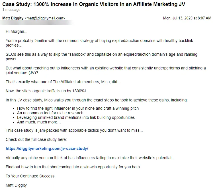 Matt Diggity Case Study Email