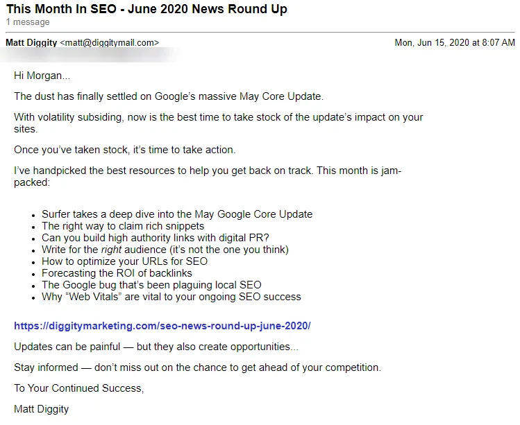 Matt Diggity News Round Up Email