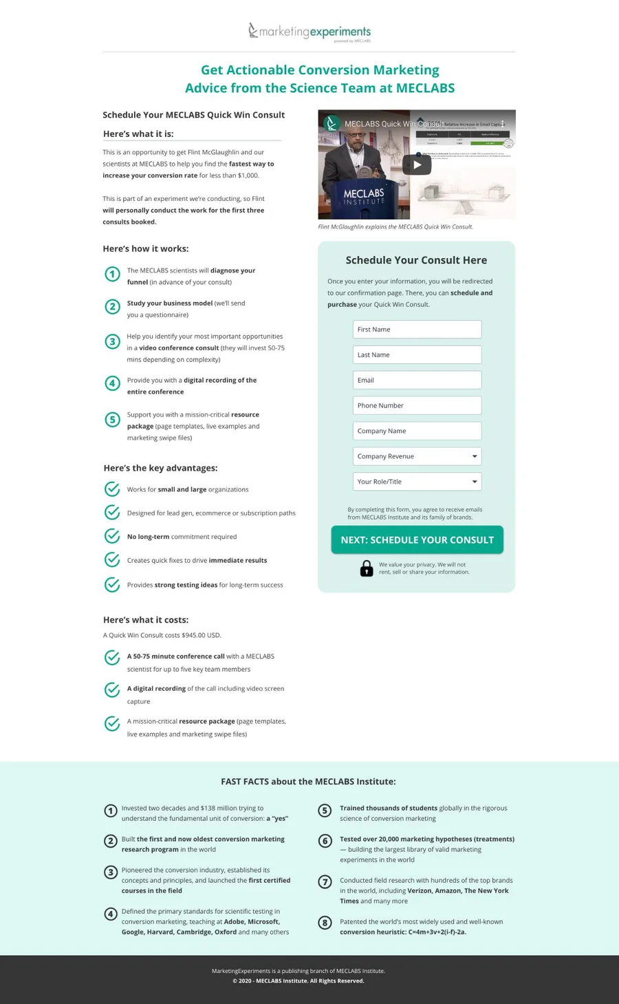 MECLABS Quick Win Consult Purchase Page