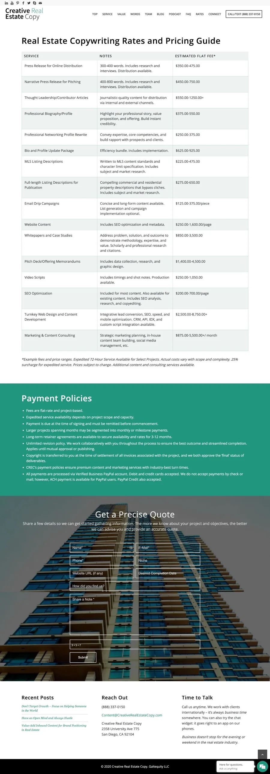 Real Estate Copywriting Pricing