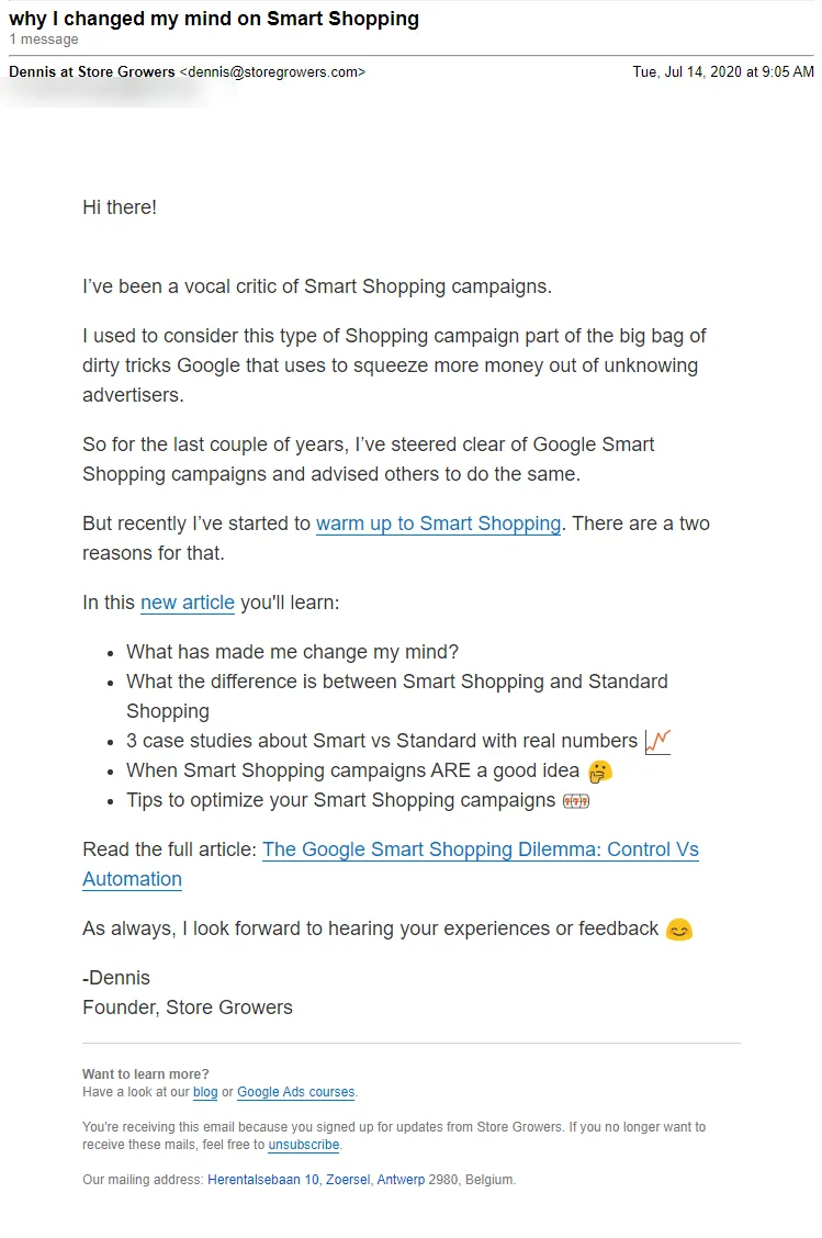 Store Growers Smart Shopping Email