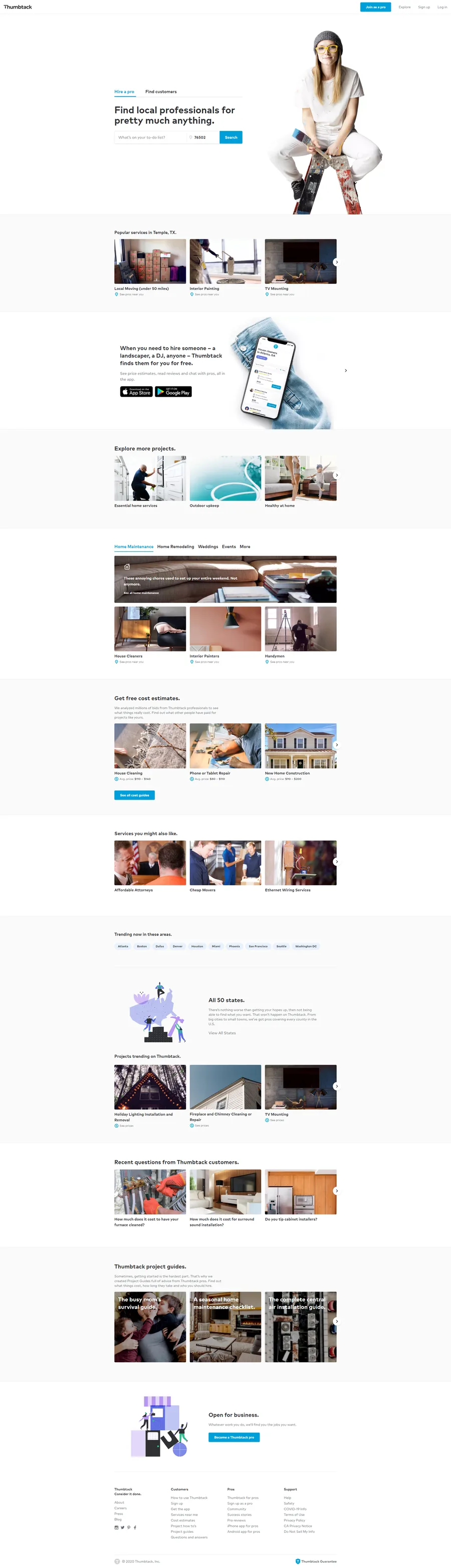 Thumbtack Homepage