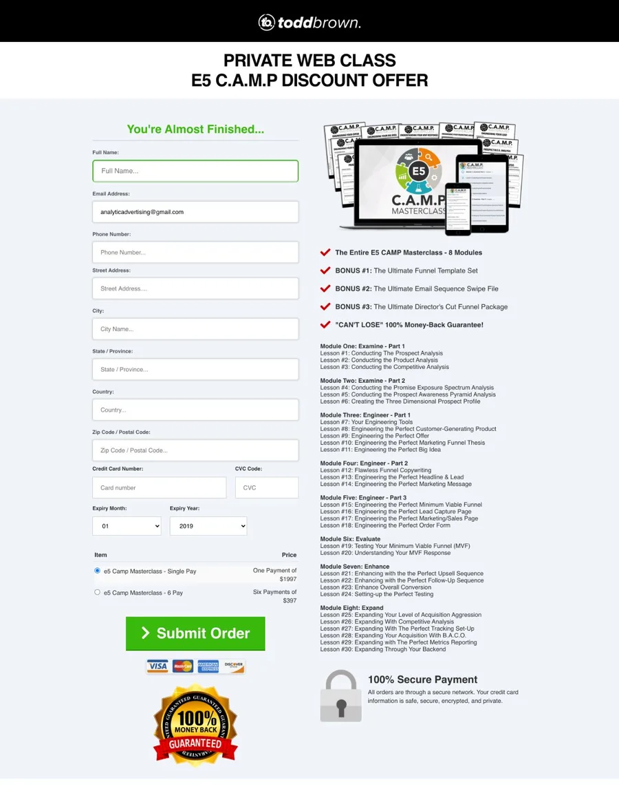 Todd Brown Web Class Checkout